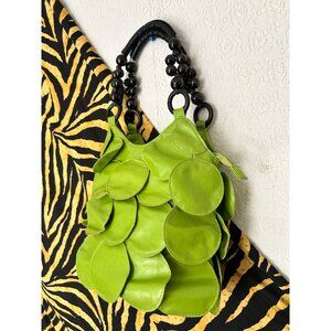 Y2K Green Pleather Shoulder Bag w/ Wood Bead Handle
